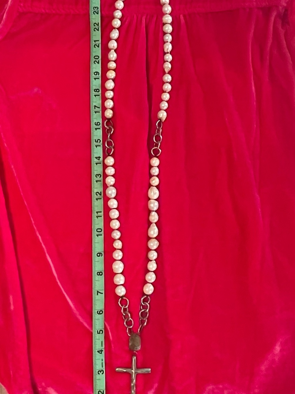 Love Tokens necklace Hammered Silver Cross Pearl Necklace - White Pearls
